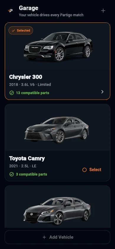 Partigo — Saved vehicle garage