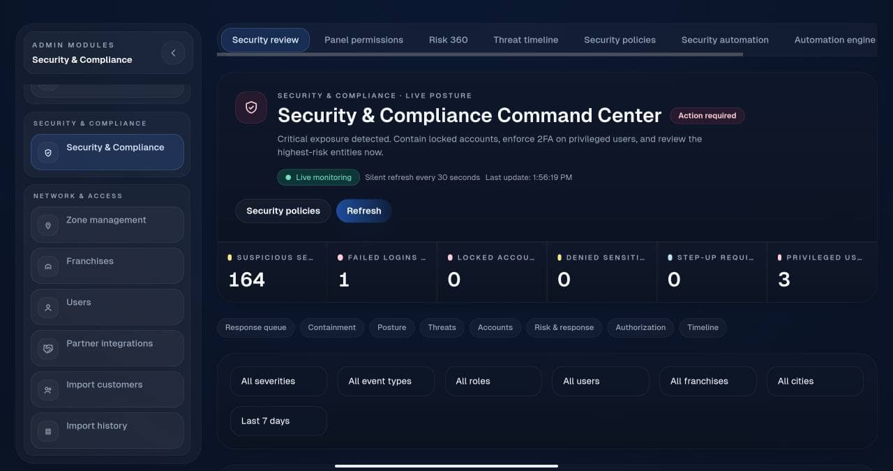 Saudi Mark Security and Compliance Command Center dashboard